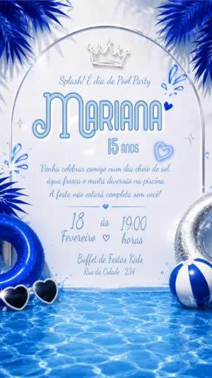 Convite Editável de 15 Anos Festa na Piscina Azul