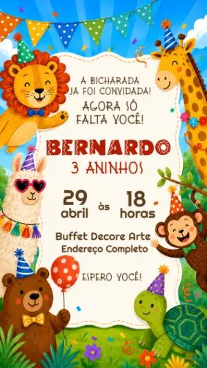 Convite Aniversário Infantil Safari Colorido para Editar