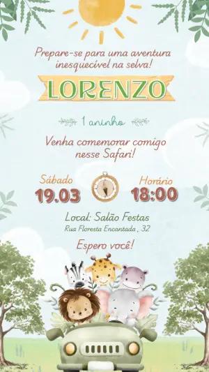 Convite de Aniversário Safari Aquarela Editável