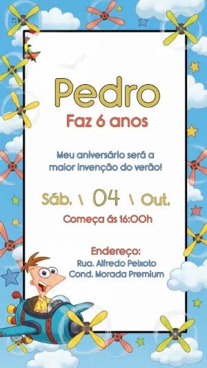 Convite de Aniversário Phineas e Ferb para Editar Online