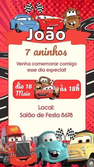 Convite de Aniversário Carros: Modelo Digital Infantil Editável