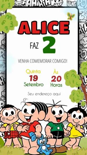 Convite Animado Aniversário Turma da Mônica para Editar
