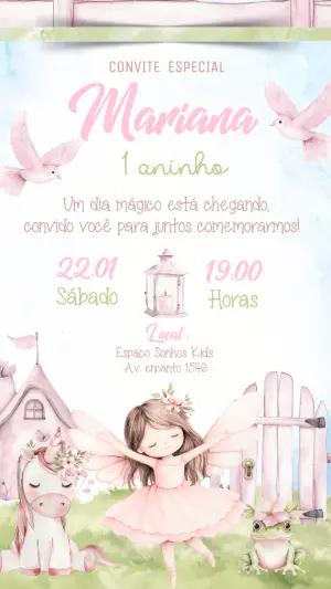 Convite Aniversário Fada e Unicórnio Editável Online
