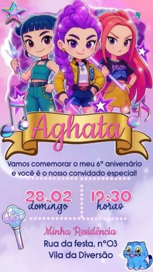 Convite de Aniversário K-pop Guerreiras Colorido para Editar