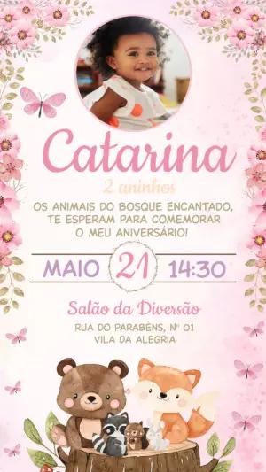 Convite Aniversário Bosque Encantado com Foto Editável