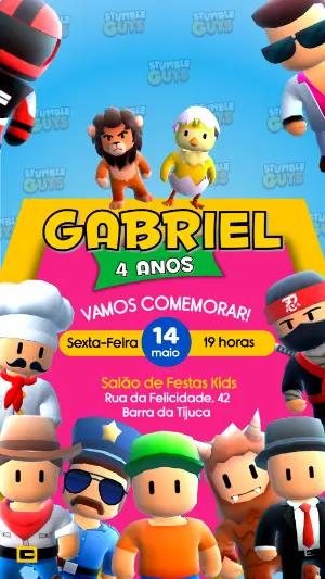 Convite de Aniversário Stumble Guys Editável para Festa Infantil