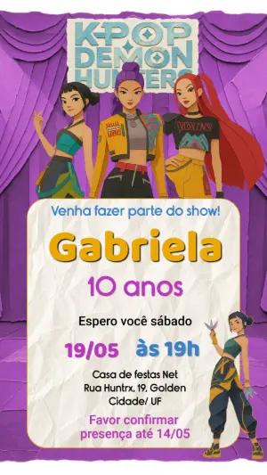 Convite de Aniversário K-Pop Guerreiras Editável