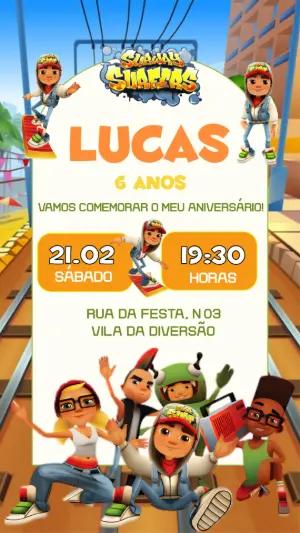 Convite de Aniversário Subway Surfers Colorido para Editar
