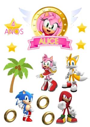Kit Topper de Bolo Sonic Rose e Amigos Editável para Imprimir