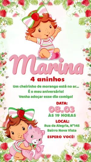 Convite de Aniversário Moranguinho Baby Fofo para Editar