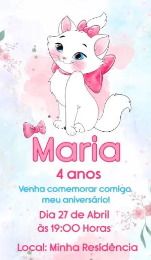 Convite Digital Editável Aniversário Gata Marie Aquarela