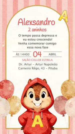 Convite de Aniversário Alvin e os Esquilos Editável