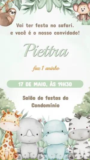 Convite de Aniversário Safari Fofo em Aquarela para Editar