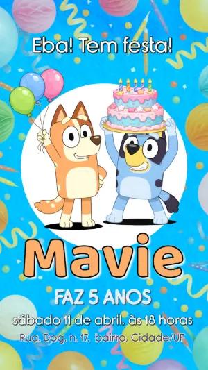 Convite de Aniversário Bluey e Bingo Colorido para Editar
