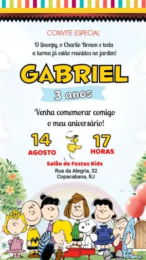 Vídeo Convite de Aniversário Snoopy e Charlie Brown para Editar