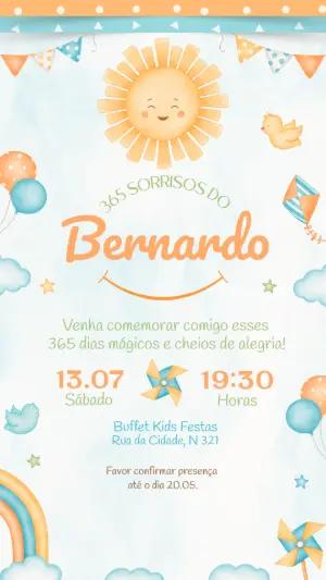 Convite de Aniversário 1 Ano Sol Aquarela Editável
