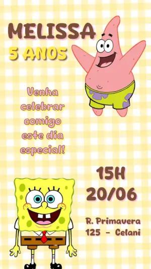 Convite de Aniversário Bob Esponja e Patrick para Editar Online