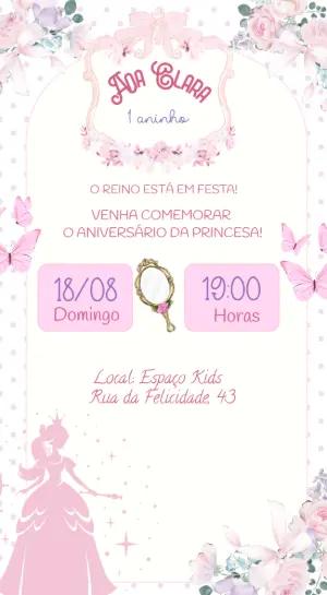Convite de Aniversário Princesa Rosa Delicado para Editar