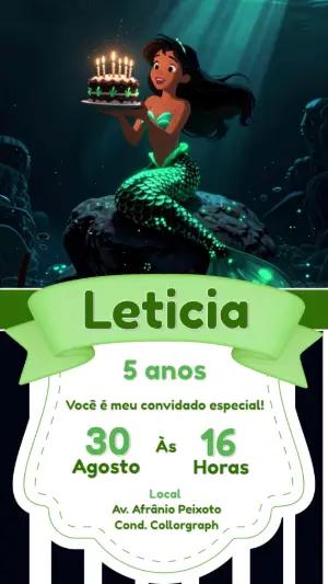 Convite Digital Aniversário Sereia Morena para Editar