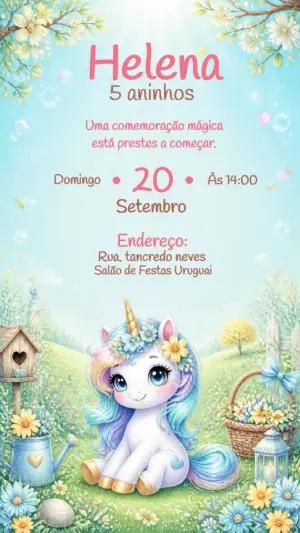 Convite de Aniversário Unicórnio Mágico Editável