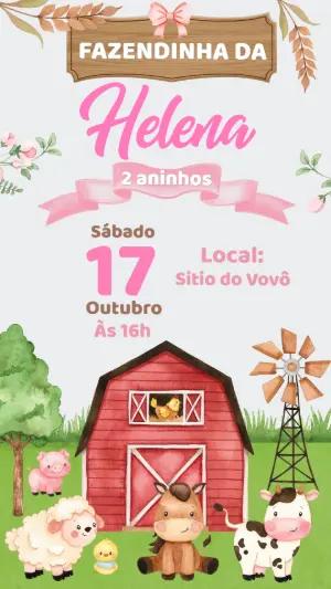 Convite Aniversário Fazendinha Menina Aquarela para Editar