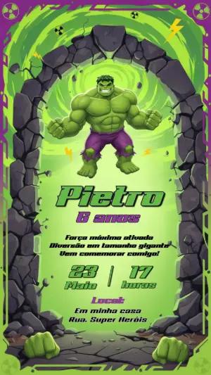 Convite de Aniversário Infantil Hulk Super-Herói Editável