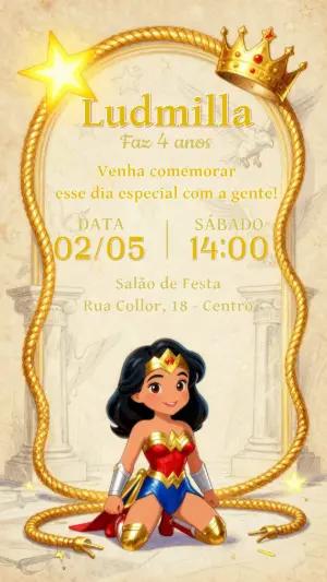 Convite de Aniversário Mulher Maravilha Infantil para Editar