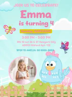 Lottie Dottie Chicken Birthday Invitation Editable Template with photo