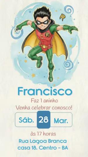 Convite de Aniversário Robin Aquarela para Editar Online
