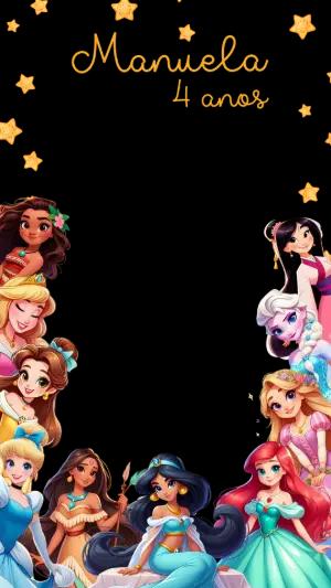 Moldura para Stories Aniversário Princesas Disney Modelo Editável