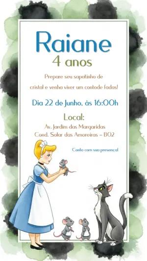 Convite Aniversário Cinderela Aquarela para Editar Online