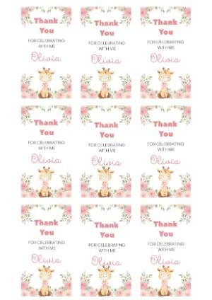 Cute Giraffe Floral Thank You Tags - Editable Template