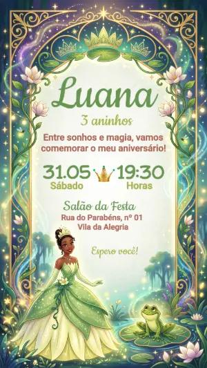Convite de Aniversário Princesa Tiana Encantado Editável