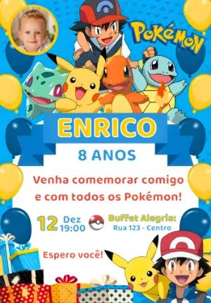 Convite de Aniversário Pokémon com Foto para Editar Online