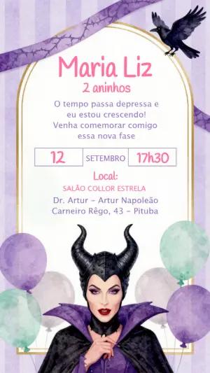 Vídeo Convite Aniversário Malévola Aquarela Editável