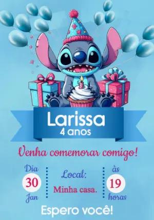 Convite de Aniversário Stitch Azul para Editar Online