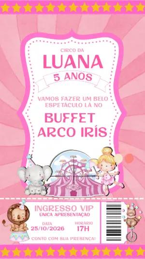 Convite Digital Aniversário Circo Rosa Menina para Editar