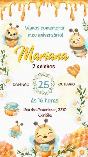 Convite Aniversário Abelhinha Fofa para Editar Online