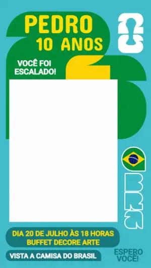 Convite de Aniversário Futebol Brasil Estilo Figurinha Editável