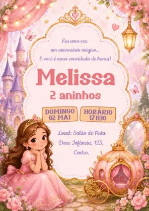 Convite de Aniversário Princesa Encantada Modelo Editável