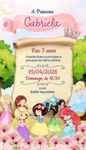 Convite de Aniversário Princesas Baby Cute Editável