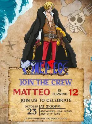 One Piece Sanji Birthday Invitation Template to Edit