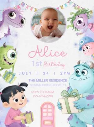 Monsters Inc Birthday Invitation | Cute Editable Digital Template