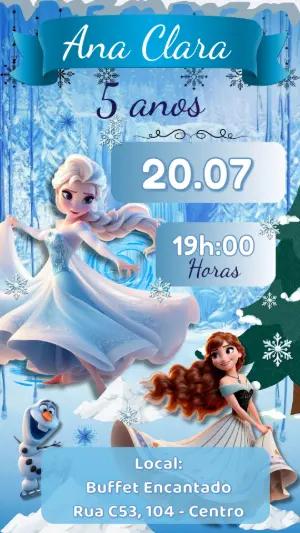 Convite Digital Frozen: Aniversário Editável