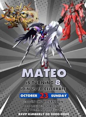 Gundam Robot Themed Birthday Invitation Editable Template