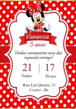 Convite Aniversário Minnie Vermelha Clássica para Editar