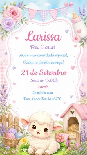 Convite de Aniversário Ovelhinha Aquarela Editável