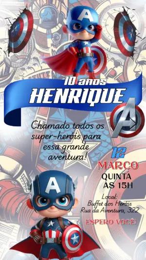 Convite de Aniversário Capitão América Fofo para Editar