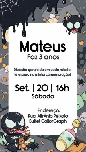 Convite de Aniversário Venom Fofo para Editar Online