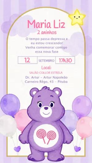 Convite de Aniversário Ursinhos Carinhosos Lilás para Editar